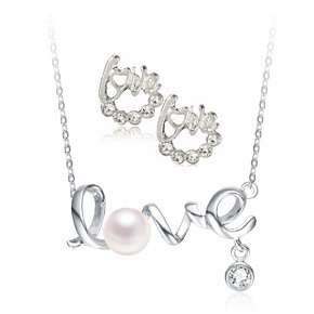 Elegant 18K White Gold Plated Austrian Crystal Love Juwellery Set