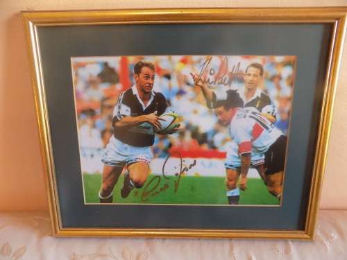 Framed Rugby Photo with Two Original Signatures on Photo