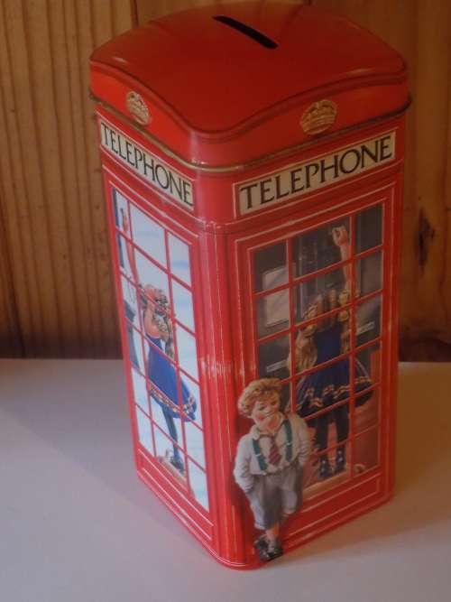 Churchill's Telephone Booth Money Box Tin with Raised Detail