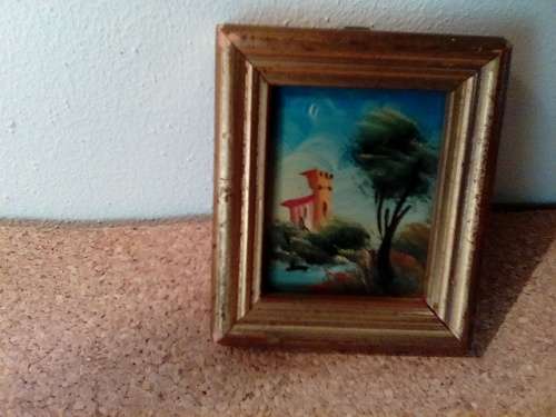 Framed Miniature Oil Painting - Size of Frame Only 7.8cm x 6.8cm x 1.3cm