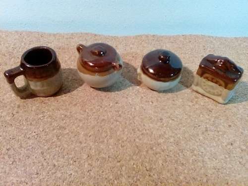 Four Small Glazed Pottery Printer's Tray Ornaments