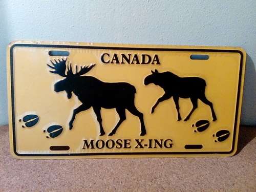 From Canada - Tin Metal MOOSE X-ING Number Plate Shaped Sign