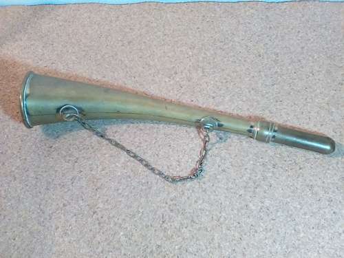 Old Brass Colour Metal Bugle with Chain - Size 27cm x 6cm x 4.5cm
