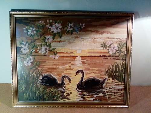 Gorgeous Frame with Glass Swans at Sunset Tapestry