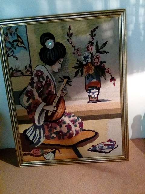 Framed Oriental Style Tapestry with a Few Beads in Strategic Areas
