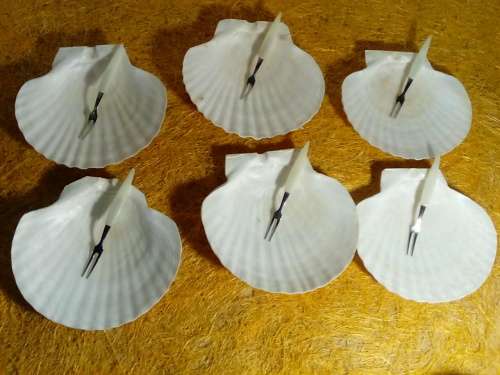 Set of Six Scallop Sea Shell Shaped Seafood Bowls with Forks - As New Condition