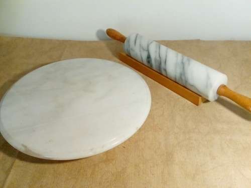 COLLECTION ONLY SPECIAL - Marble Lazy Susan with Dough Roller & Stand