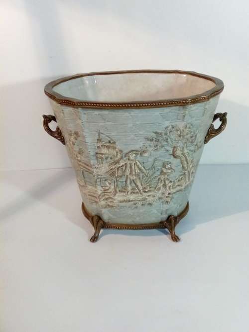 Impressive Austrian 'Victoria' Heavy Porcelain & Metal Vase/Basket