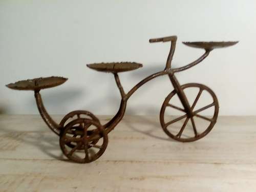 Hand Crafted Solid Metal Candle Holder in Shape of a Bicycle