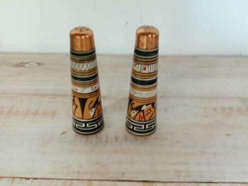 Detailed Copper & Wood Salt & Pepper Set from Greece (Ref 151)