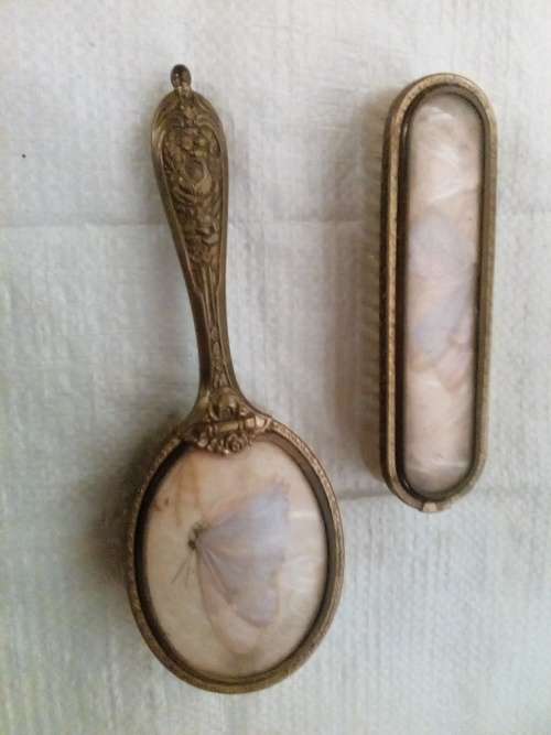 Old Ornate Metal Brush Set