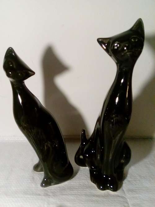 Set of Stylish & Sleek Glazed Ceramic Black Cats - Nice Sizes