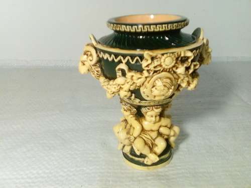 Attractive Greek Hand Painted Vase with Raised Cherubs