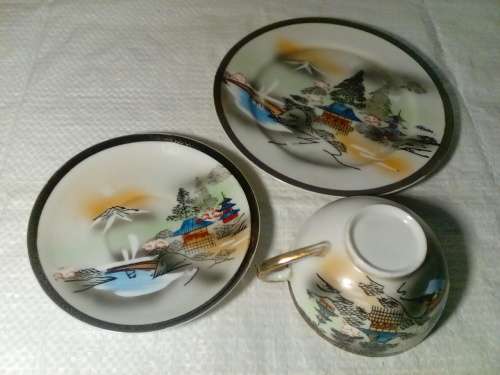 Old Oriental Hand Painted Trio - See Description