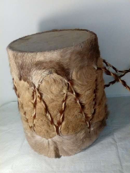 Large Genuine Wildlife Fur & Skin African Drum with Handles (Ref 020)