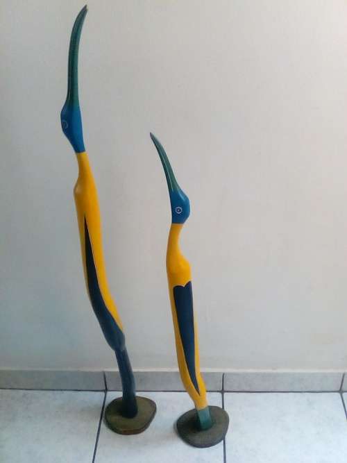 Set of Two Tall Painted Wooden Birds for Decor - Collection Only