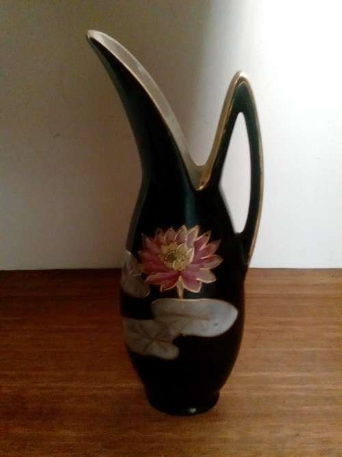Black Gouda Style Hand Painted Vintage Vase