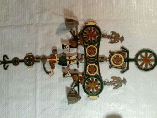 Vintage Ornate Wall Hanging Enamel on Metal Foreign Cross with Candle Holders (Ref 286)