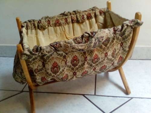 Vintage Wood & Material Sewing Basket (Ref 389)