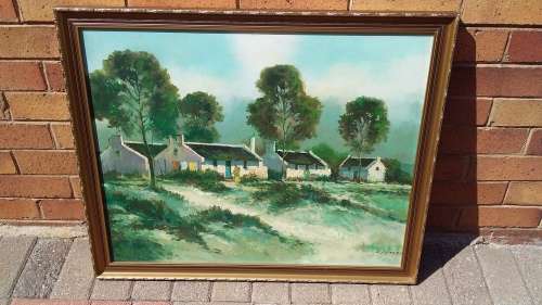 Large Cottages in the Woods Framed Oil Painting by R Peters