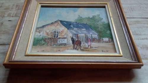 Vintage Truly South African Painting in Wood Frame