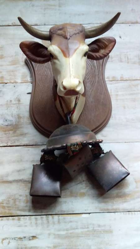 Vintage Bull Head Wall Hanging Plaque with Bells - Made in West Germany