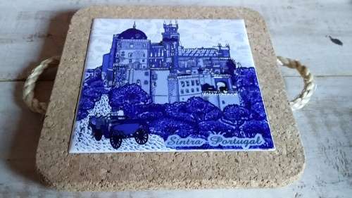 Blue & White Tile from Portugal in Cork Frame