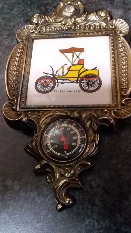 Vintage Car Tile in Decorative Frame with Thermometer