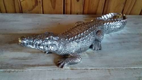 Metal Coated Cast Detailed Crocodile Ornament