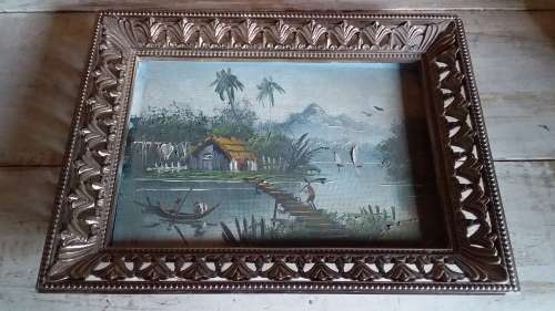 Oriental Painting in Ornate Light Frame