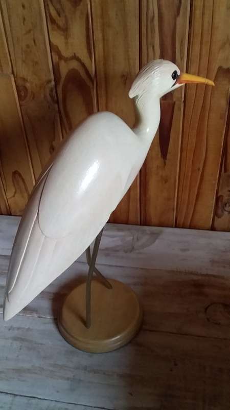 Large Fossils Feather Hand Carved Bird - Beak Repaired