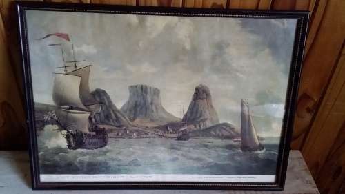 Litho print of British Warship arriving at the Cape in 1759
