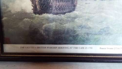 Litho print of British Warship arriving at the Cape in 1759