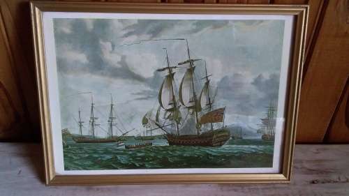 Framed Vintage Print of British and Dutch Ships
