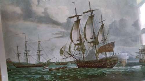 Framed Vintage Print of British and Dutch Ships