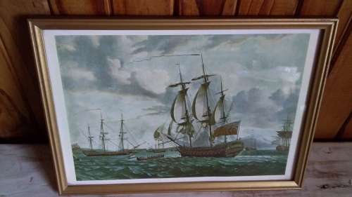 Framed Vintage Print of British and Dutch Ships