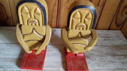 Pair of Aztec Design Wooden Fertility Gods Ornaments with Defects