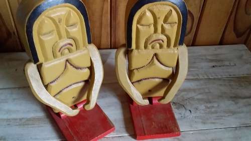Pair of Aztec Design Wooden Fertility Gods Ornaments with Defects