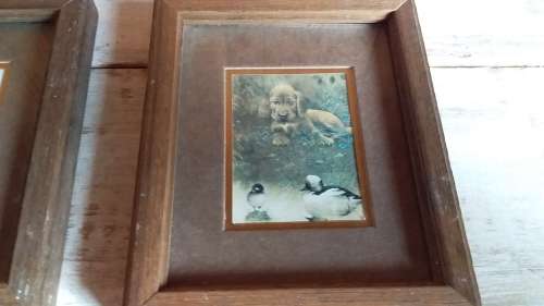 Two Miniature Animal Prints in Old Wood Frames
