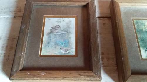 Two Miniature Animal Prints in Old Wood Frames