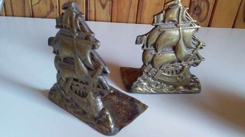 Vintage Brass Ship Design Bookends