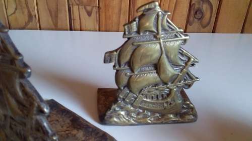 Vintage Brass Ship Design Bookends
