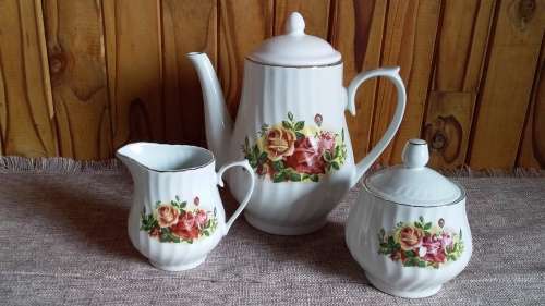 Tea Pot, Sugar Bowl and Milk Jug with Rose Design - See Description