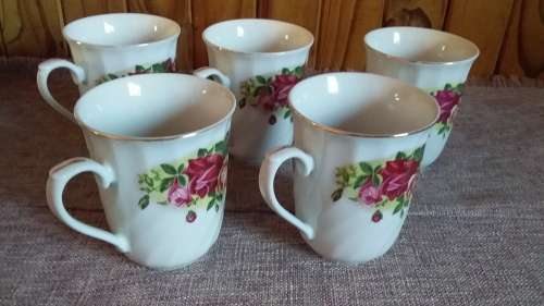 Five Rose Design Cups for One Bid
