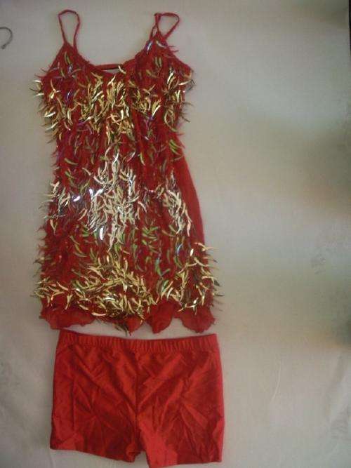 Red Sequenced Net Mini Dress with Spandex Pants - Size 10