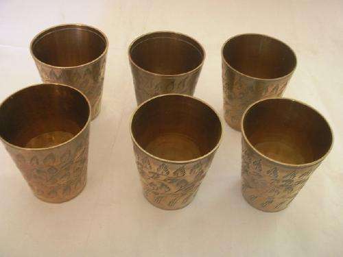 Six Brass Containers - Made in British India - 5.6cm Each