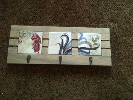 Decorative Tiles with Hooks Wall Hanging - 44cm x 17cm