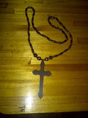 Brown Beaded Necklace with Wooden Cross