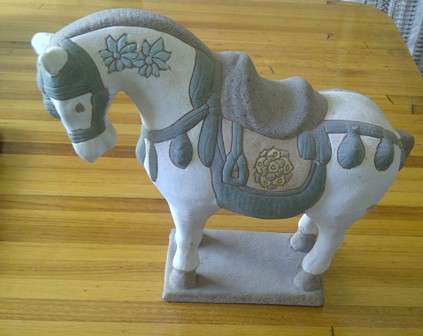 Ceremonial Ceramic Horse with Sandstone Effect - Handcrafted by Vietnamese Craftmen