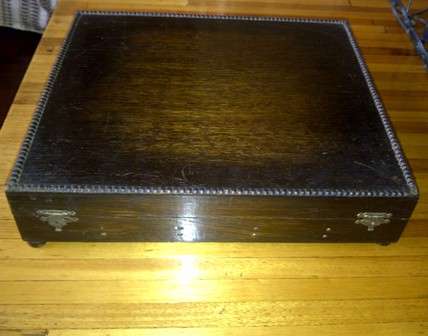Old Dark Wooden Box with Round Feet